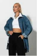 Oversized jean jacket με κουμπιά μπλε