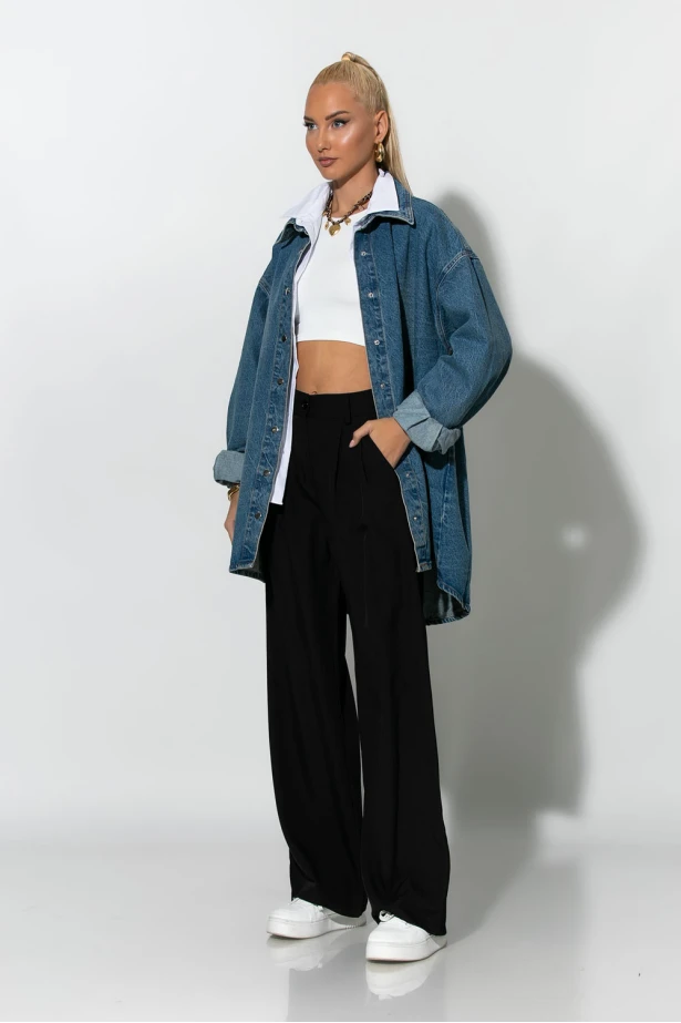 Oversized jean jacket με κουμπιά μπλε