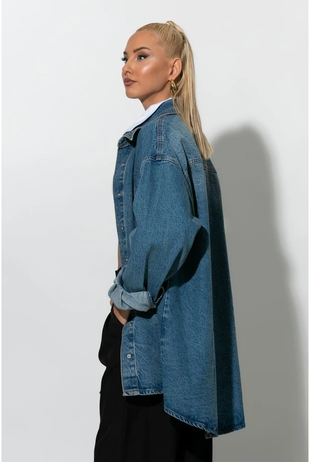 Oversized jean jacket με κουμπιά μπλε