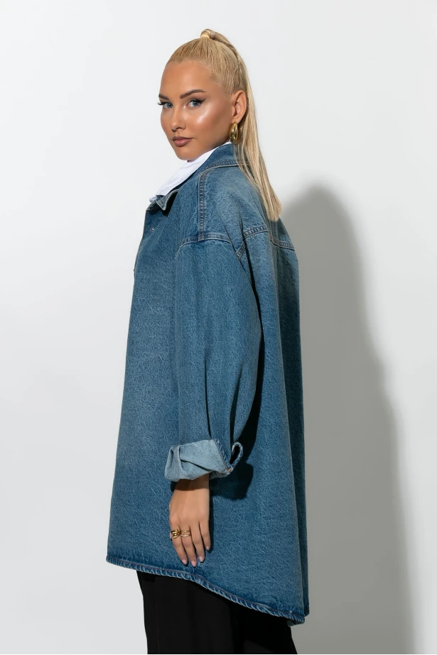 Oversized jean jacket με κουμπιά μπλε