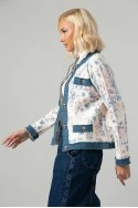 Πλεκτή ζακέτα floral με τζιν λεπτομέρειες λευκό