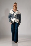 Πλεκτό jacket με jean λεπτομέρεια εκρού 