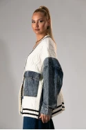 Πλεκτό jacket με jean λεπτομέρεια εκρού 