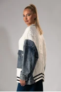 Πλεκτό jacket με jean λεπτομέρεια εκρού 
