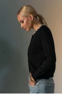 Πλεκτή ζακέτα με λεπτομέρειες πέρλες στον γιακά μαύρο Πλεκτή ζακέτα με λεπτομέρειες πέρλες στον γιακά μαύρο
