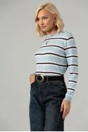 Πλεκτή μπλούζα ριγέ σιέλ