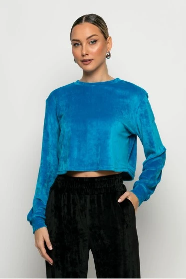 Cropped μπλούζα βελούδο dark indigo