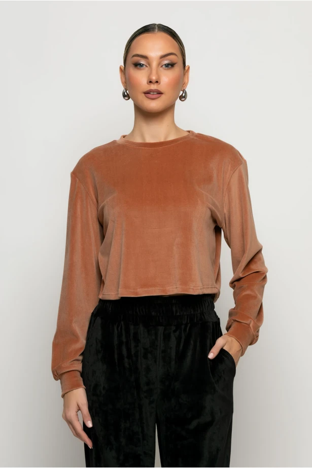 Cropped μπλούζα βελούδο dusty pink Cropped μπλούζα βελούδο dusty pink