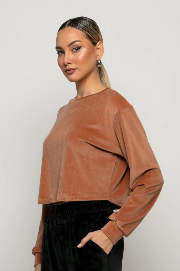 Cropped μπλούζα βελούδο dusty pink Cropped μπλούζα βελούδο dusty pink