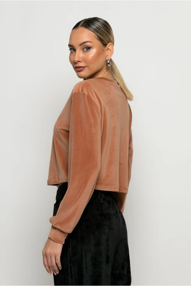 Cropped μπλούζα βελούδο dusty pink Cropped μπλούζα βελούδο dusty pink