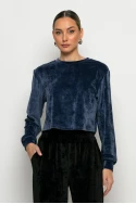 Cropped μπλούζα βελούδο dark indigo Cropped μπλούζα βελούδο dark indigo