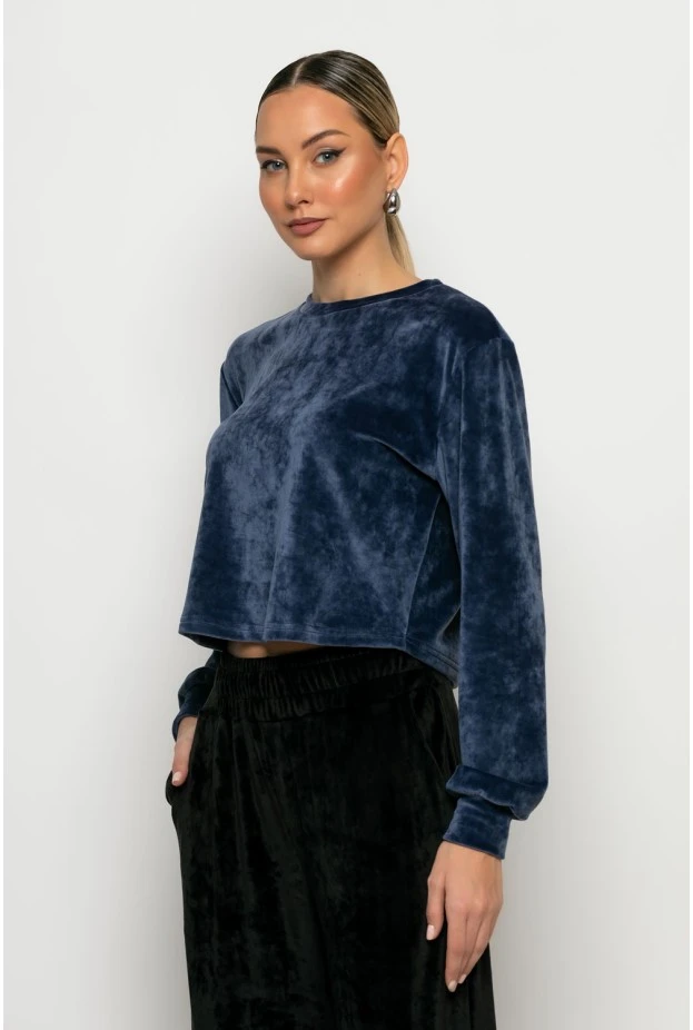 Cropped μπλούζα βελούδο dark indigo