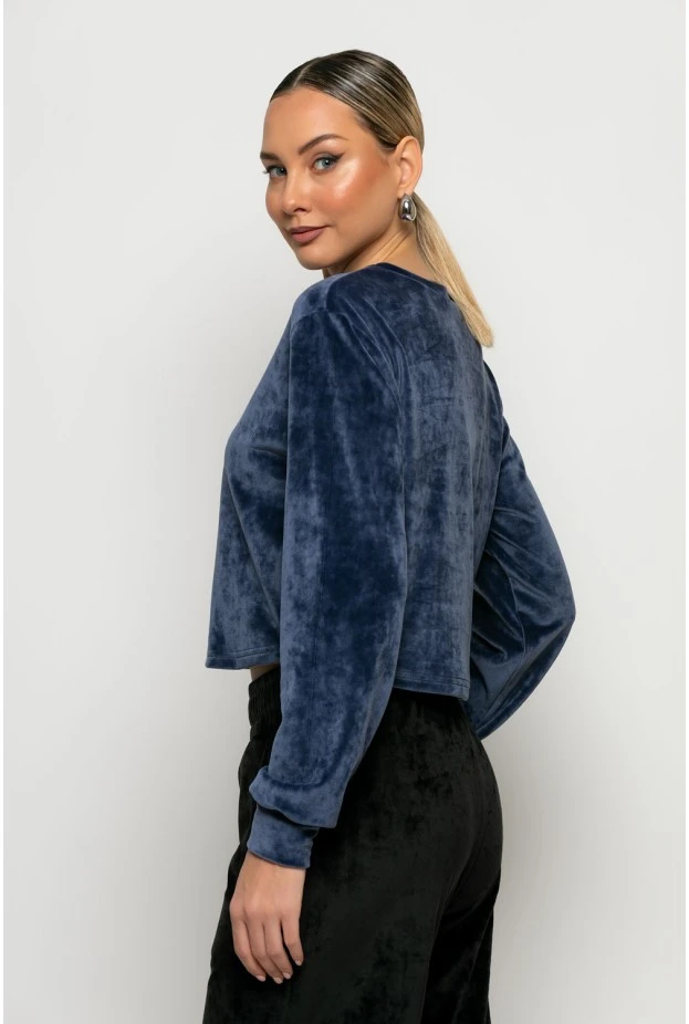 Cropped μπλούζα βελούδο dark indigo