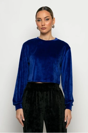 Cropped μπλούζα βελούδο dark indigo