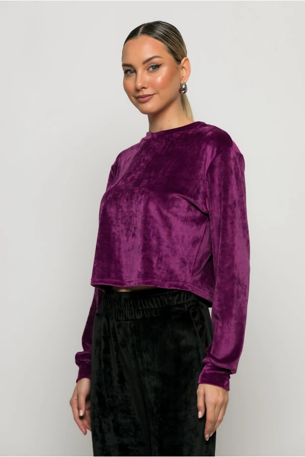 Cropped μπλούζα βελούδο dark fuchsia Cropped μπλούζα βελούδο dark fuchsia