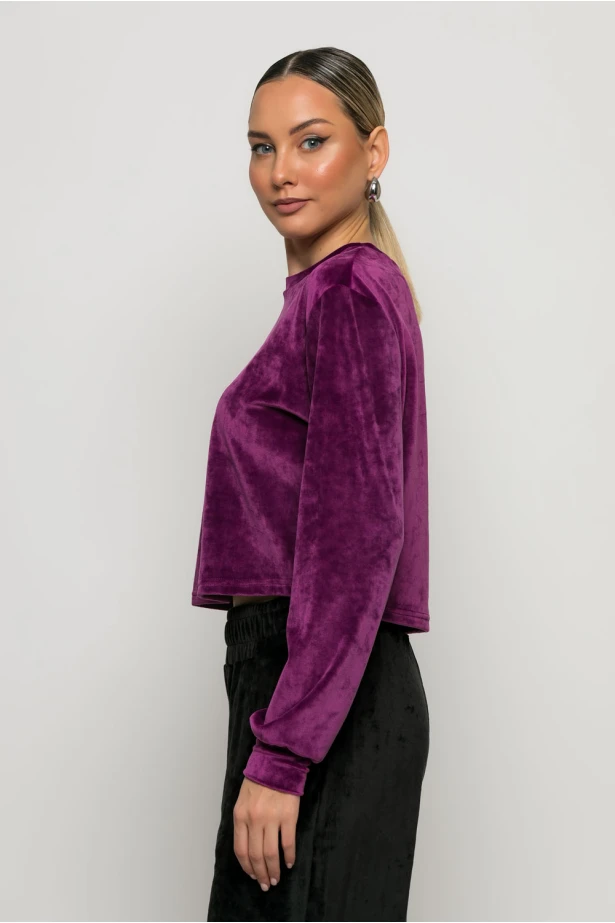 Cropped μπλούζα βελούδο dark fuchsia Cropped μπλούζα βελούδο dark fuchsia