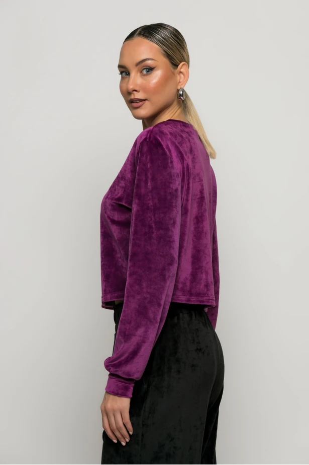 Cropped μπλούζα βελούδο dark fuchsia Cropped μπλούζα βελούδο dark fuchsia