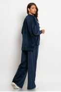 Σετ βελούρ μπλούζα και wide leg παντελόνι night blue