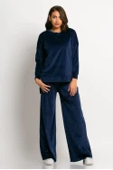 Σετ βελούρ μπλούζα και wide leg παντελόνι night blue