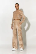 Σετ βελούρ cropped μπλούζα και wide leg παντελόνι vanillia