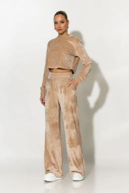 Σετ βελούρ cropped μπλούζα και wide leg παντελόνι vanillia