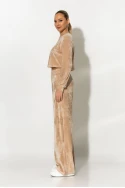 Σετ βελούρ cropped μπλούζα και wide leg παντελόνι vanillia