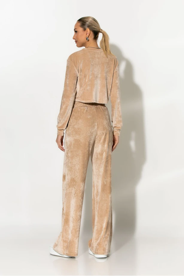 Σετ βελούρ cropped μπλούζα και wide leg παντελόνι vanillia