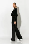 Σετ βελούρ cropped μπλούζα και wide leg παντελόνι μαύρο