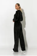 Σετ βελούρ cropped μπλούζα και wide leg παντελόνι μαύρο