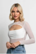 Cropped μπλούζα με διαφάνεια εκρού Cropped μπλούζα με διαφάνεια εκρού
