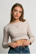Cropped μπλούζα ριπ μπεζ Cropped μπλούζα ριπ μπεζ