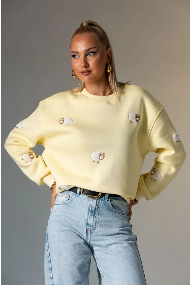 Φούτερ μπλούζα με patch sheep κίτρινο