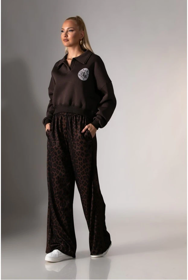 Cropped φούτερ μπλούζα με στάμπα new season καφέ