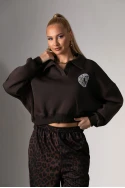 Cropped φούτερ μπλούζα με στάμπα new season καφέ