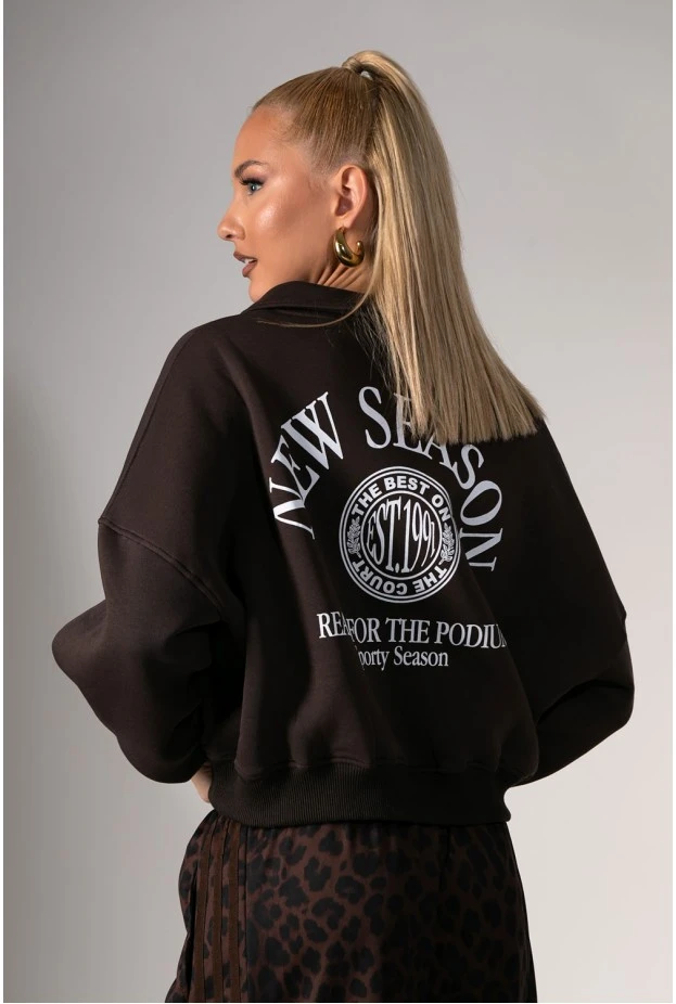 Cropped φούτερ μπλούζα με στάμπα new season καφέ