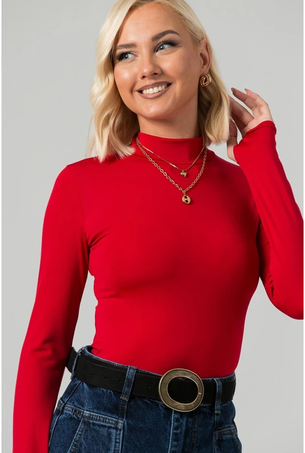 Κορμάκι με ψηλό λαιμό και thumb holes κόκκινο
