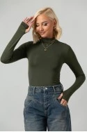 Κορμάκι με ψηλό λαιμό και thumb holes λαδί