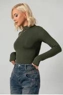 Κορμάκι με ψηλό λαιμό και thumb holes λαδί