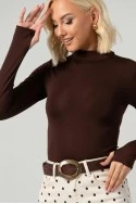 Κορμάκι με ψηλό λαιμό και thumb holes καφέ