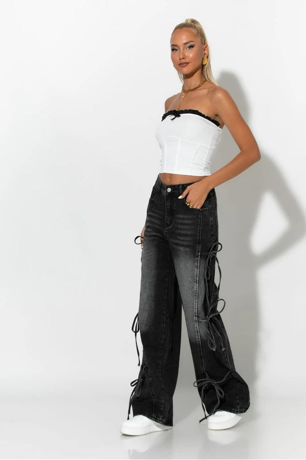 Crop top σε στυλ κορσέ με βολάν λευκό Crop top σε στυλ κορσέ με βολάν λευκό