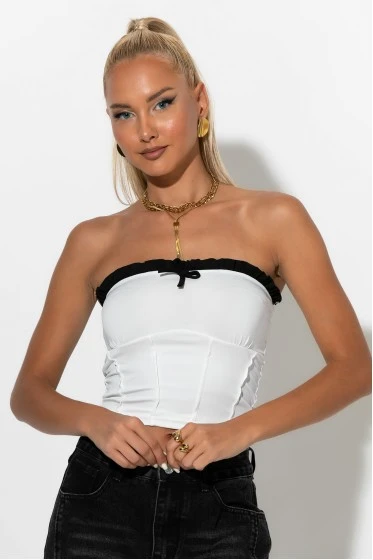 Crop top σε στυλ κορσέ με βολάν κίτρινο
