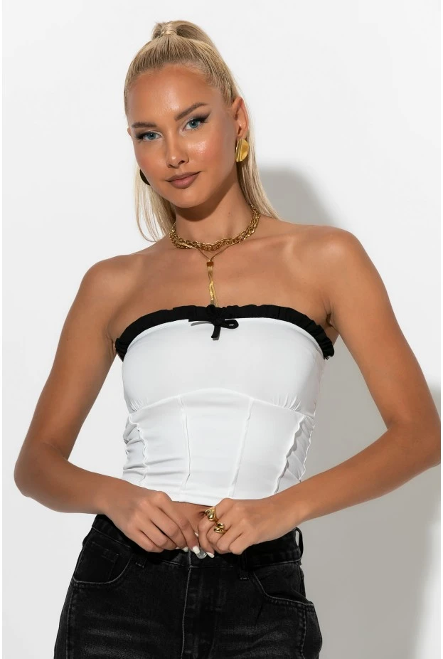 Crop top σε στυλ κορσέ με βολάν λευκό