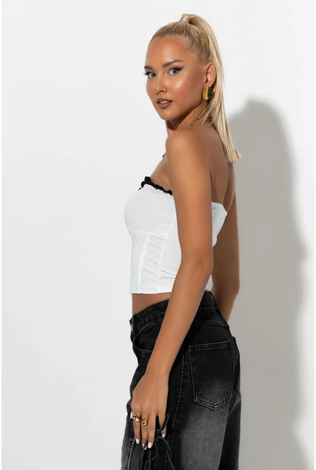 Crop top σε στυλ κορσέ με βολάν λευκό
