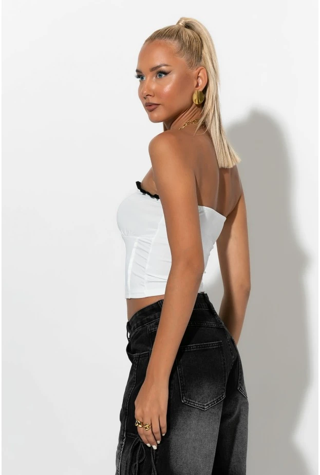 Crop top σε στυλ κορσέ με βολάν λευκό