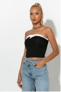 Crop top σε στυλ κορσέ με βολάν μαύρο Crop top σε στυλ κορσέ με βολάν μαύρο