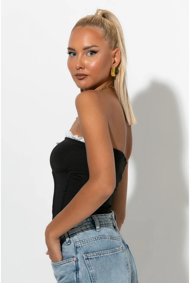 Crop top σε στυλ κορσέ με βολάν μαύρο
