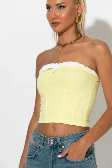 Crop top σε στυλ κορσέ με βολάν κίτρινο