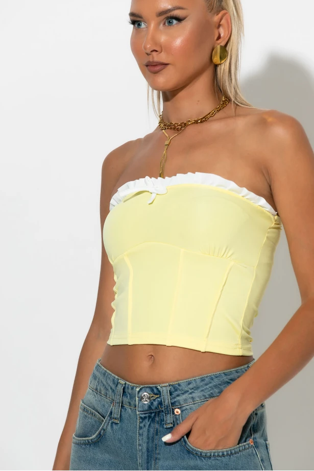 Crop top σε στυλ κορσέ με βολάν κίτρινο Crop top σε στυλ κορσέ με βολάν κίτρινο