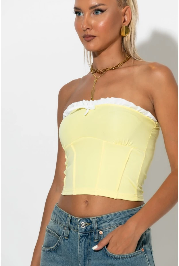 Crop top σε στυλ κορσέ με βολάν κίτρινο