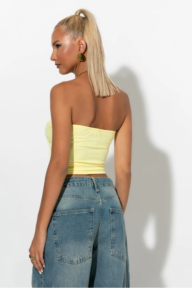 Crop top σε στυλ κορσέ με βολάν κίτρινο Crop top σε στυλ κορσέ με βολάν κίτρινο